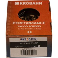 PERFORMANCE WOOD SCREWS - 4 X 20mm - 200 SCREWS